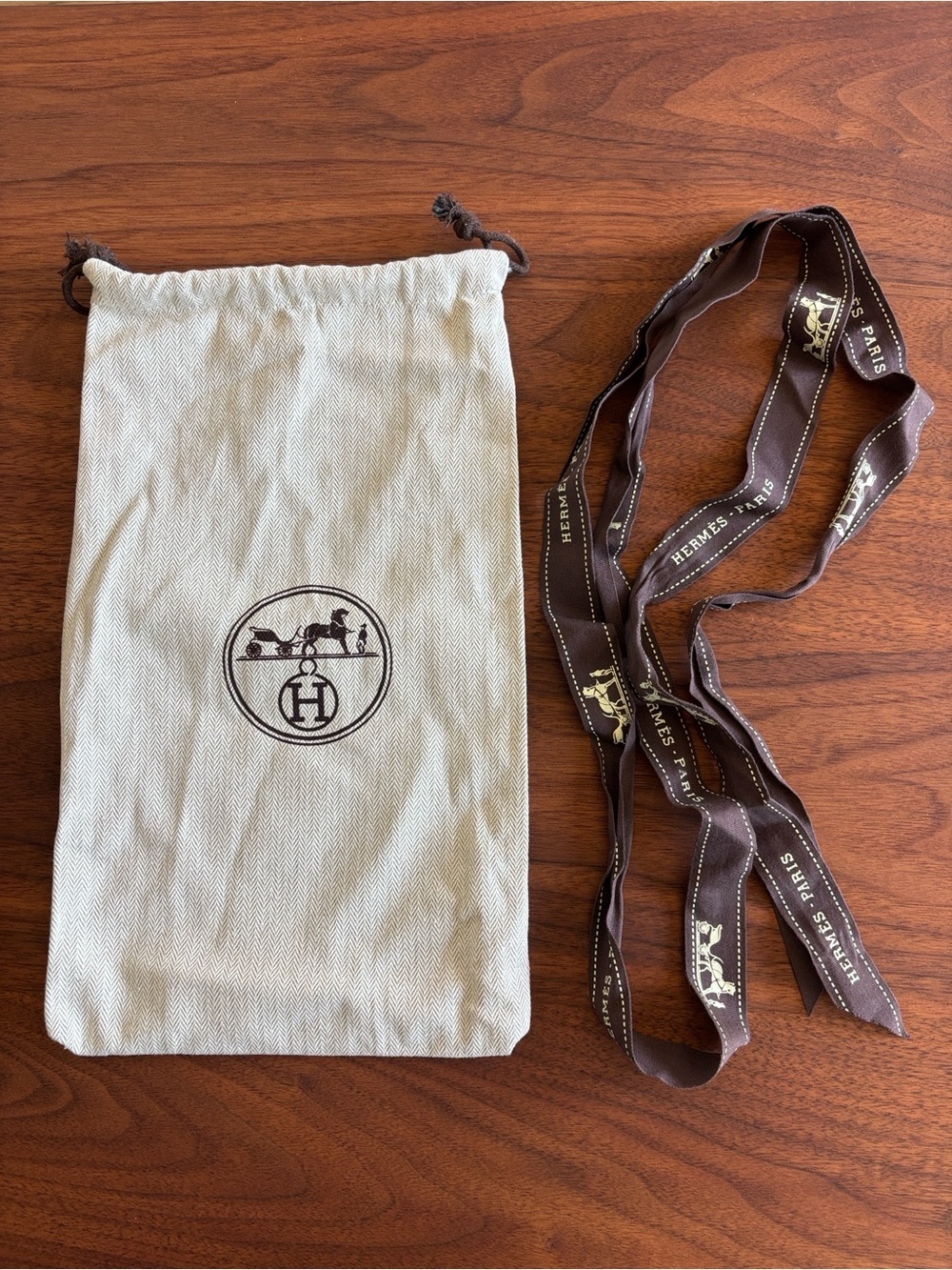 Hermes Dust Bag - Beige - 8x13 - with 35 inch Hermes Ribbon